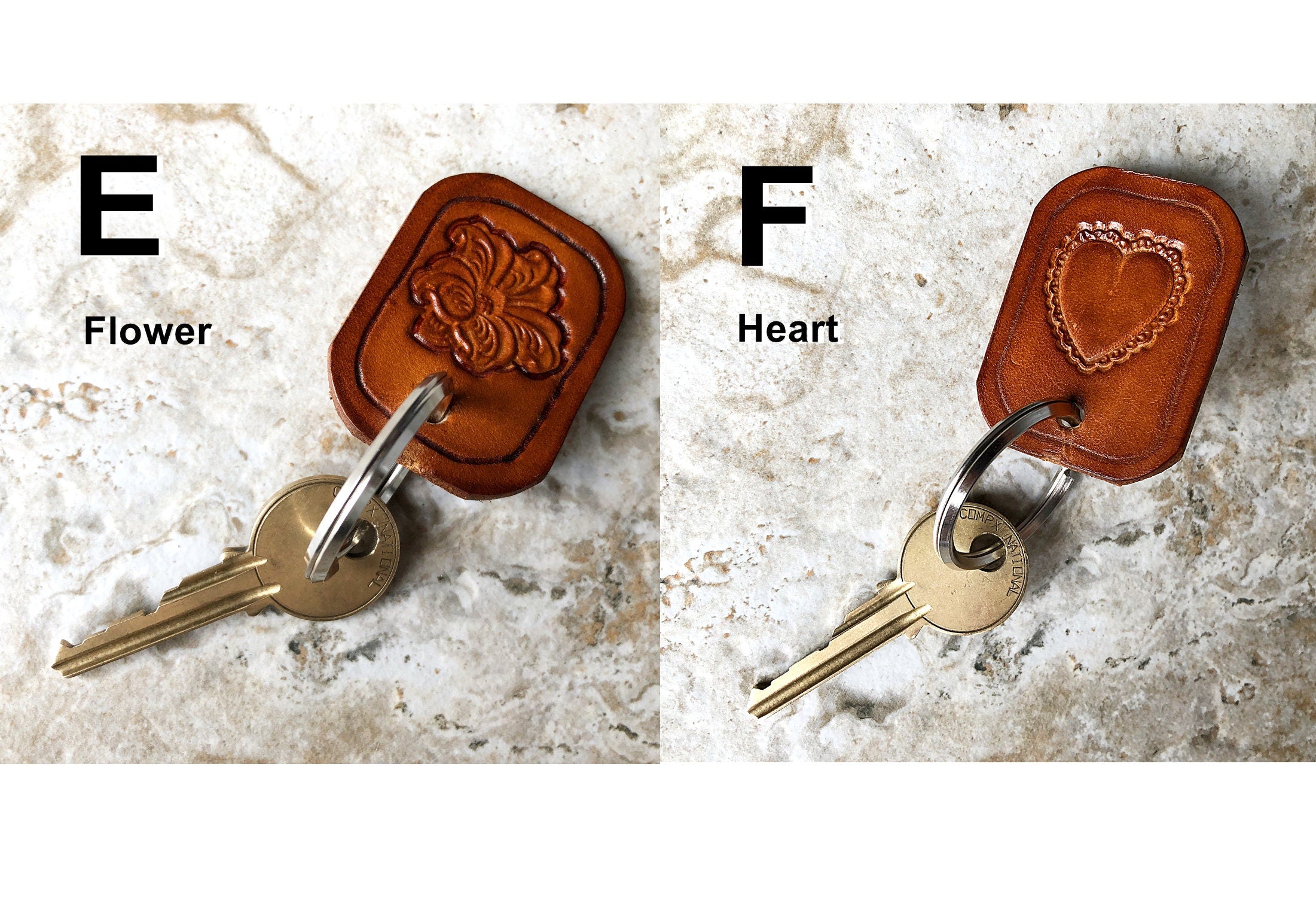 Limited Handmade Series Key Chains Real Thick Leather Keyfob Keyring Keyholder Tooled Embossed Engraved Nice Small Inexpensive Gift Idea